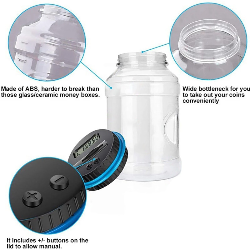 Pușculiță digitală electronică contor monede Lcd pentru numărare monede Cutie de economisire a banilor Cutie de depozitare a monedelor în borcan pentru depozit de bani în euro GBP