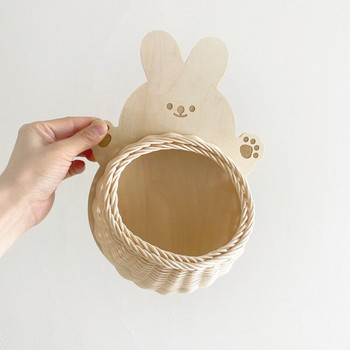 INS Nordic Rattan Висяща кошница Декорация за стена от естествен ратан с дървен гръб на животно Творчески декор за детска стая