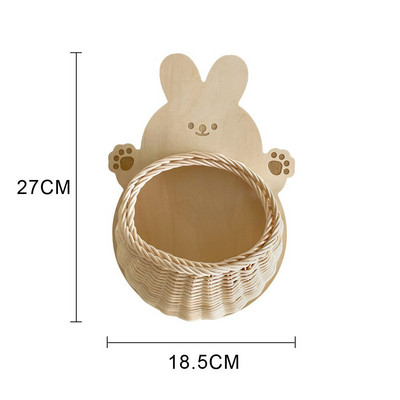 INS Nordic Rattan pakabinamas krepšelis Natūralaus rotango austo sienų dekoras su mediniu gyvūno nugara Kūrybiškas vaikų kambario dekoras