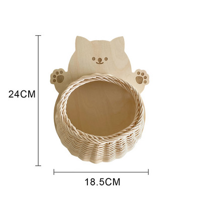 INS Nordic Rattan pakabinamas krepšelis Natūralaus rotango austo sienų dekoras su mediniu gyvūno nugara Kūrybiškas vaikų kambario dekoras