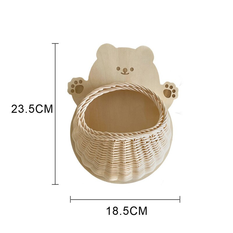 INS Nordic Rattan pakabinamas krepšelis Natūralaus rotango austo sienų dekoras su mediniu gyvūno nugara Kūrybiškas vaikų kambario dekoras