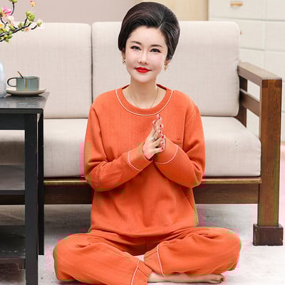 Rudens-žiemos moteriška pižama iš palaidinės su kišene ir apačia