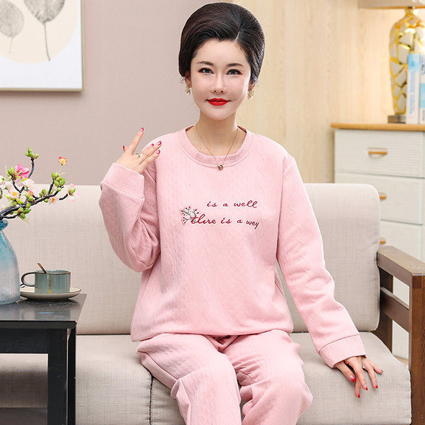 Rudens-žiemos moteriška pižama iš palaidinės su kišene ir apačia