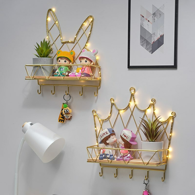 Home Decore fali polc akasztós állvány tárolódoboz dekorációk nappaliba Kovácsoltvas Kreatív állat alakú geometriai polc