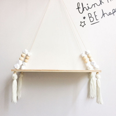 Stil nordic de ultimă generație, personalizat, mărgele din lemn, raft dublu, cameră pentru copii, decorație moale de perete, decor acasă