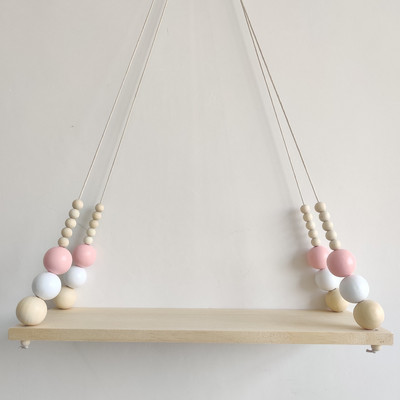 Stil nordic de ultimă generație, personalizat, mărgele din lemn, raft dublu, cameră pentru copii, decorație moale de perete, decor acasă