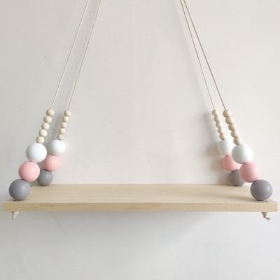 Stil nordic de ultimă generație, personalizat, mărgele din lemn, raft dublu, cameră pentru copii, decorație moale de perete, decor acasă