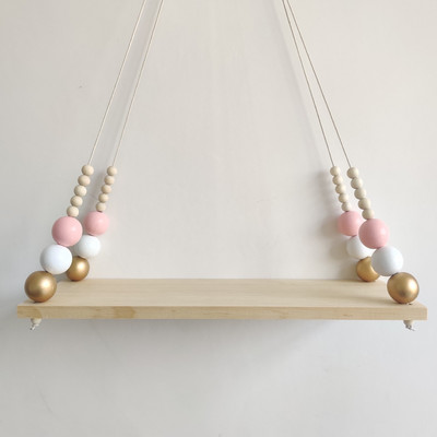 Stil nordic de ultimă generație, personalizat, mărgele din lemn, raft dublu, cameră pentru copii, decorație moale de perete, decor acasă
