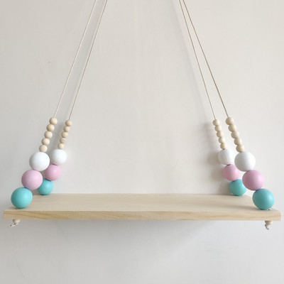 Stil nordic de ultimă generație, personalizat, mărgele din lemn, raft dublu, cameră pentru copii, decorație moale de perete, decor acasă