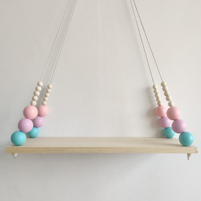 Stil nordic de ultimă generație, personalizat, mărgele din lemn, raft dublu, cameră pentru copii, decorație moale de perete, decor acasă