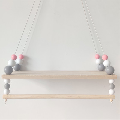 Stil nordic de ultimă generație, personalizat, mărgele din lemn, raft dublu, cameră pentru copii, decorație moale de perete, decor acasă