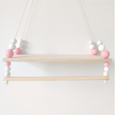 Stil nordic de ultimă generație, personalizat, mărgele din lemn, raft dublu, cameră pentru copii, decorație moale de perete, decor acasă