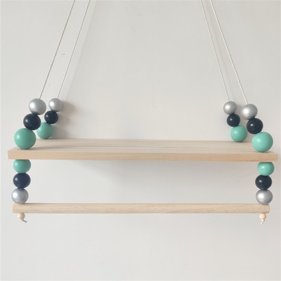 Stil nordic de ultimă generație, personalizat, mărgele din lemn, raft dublu, cameră pentru copii, decorație moale de perete, decor acasă
