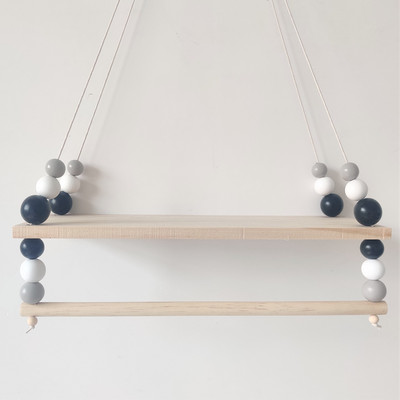 Stil nordic de ultimă generație, personalizat, mărgele din lemn, raft dublu, cameră pentru copii, decorație moale de perete, decor acasă