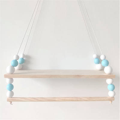 Stil nordic de ultimă generație, personalizat, mărgele din lemn, raft dublu, cameră pentru copii, decorație moale de perete, decor acasă