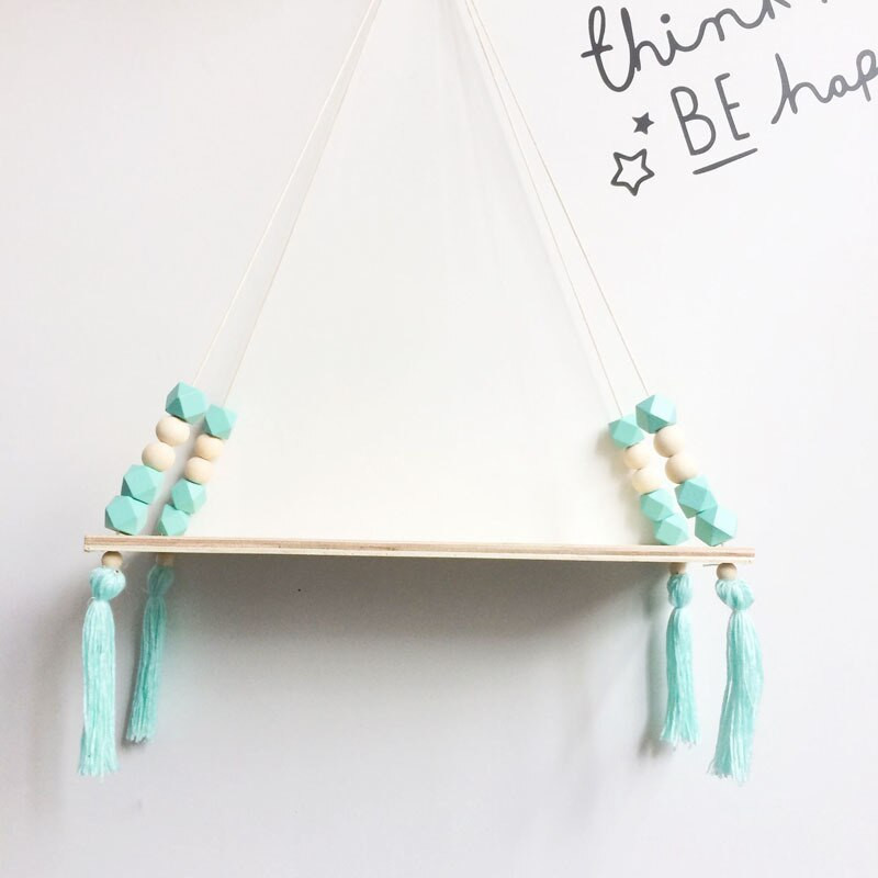 Stil nordic de ultimă generație, personalizat, mărgele din lemn, raft dublu, cameră pentru copii, decorație moale de perete, decor acasă