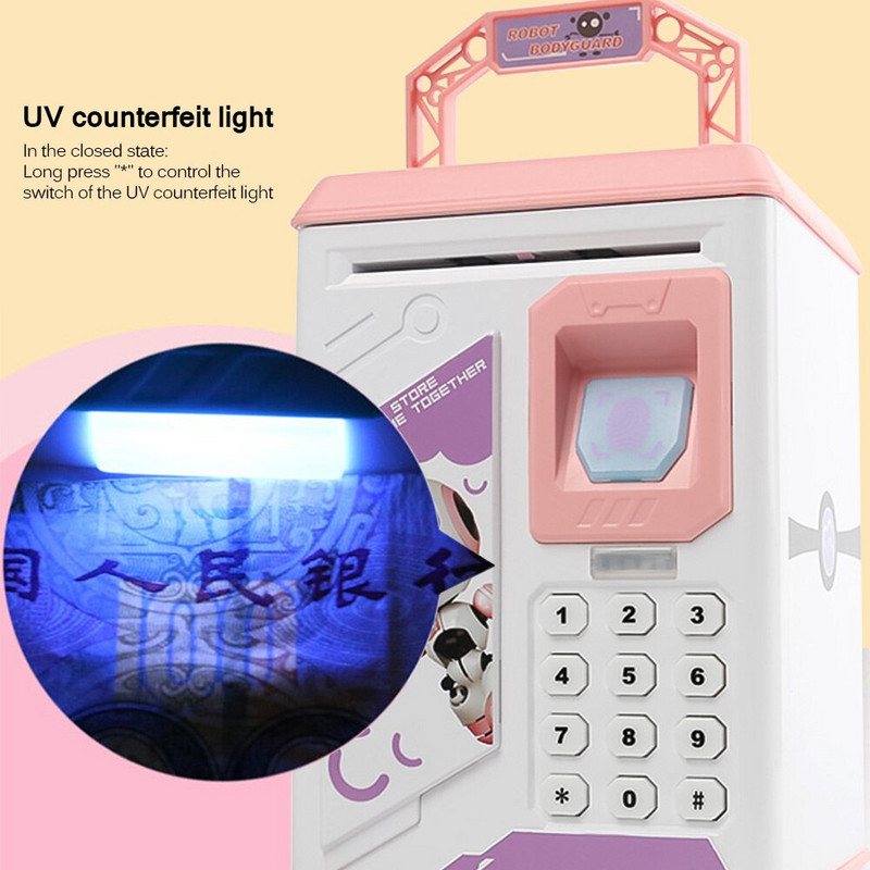 Elektronikus malacpersely Ujjlenyomat Jelszó Pénzdoboz Készpénz Érmék Takarékdoboz ATM széf Automata befizetés gyerekeknek karácsonyi ajándék