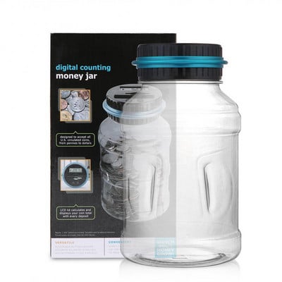 Érmeszámláló elektronikus malacpersely hordozható persely LCD kijelzővel US Dollar Euro Pound 1,8/1,5L átlátszó malacpersely