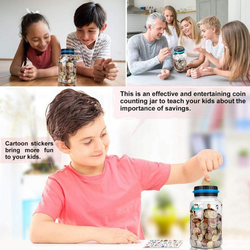 Érmeszámláló elektronikus malacpersely hordozható persely LCD kijelzővel US Dollar Euro Pound 1,8/1,5L átlátszó malacpersely