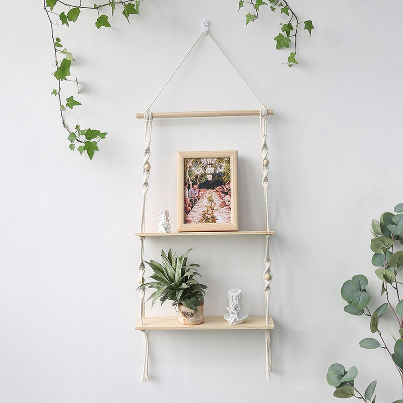 Akasztható polcok fali makrame kötélfához, lengő háromszögű lebegő polc, modern Boho dekor, növény, nappali, hálószoba