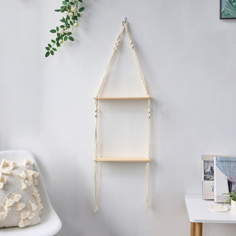 Akasztható polcok fali makrame kötélfához, lengő háromszögű lebegő polc, modern Boho dekor, növény, nappali, hálószoba