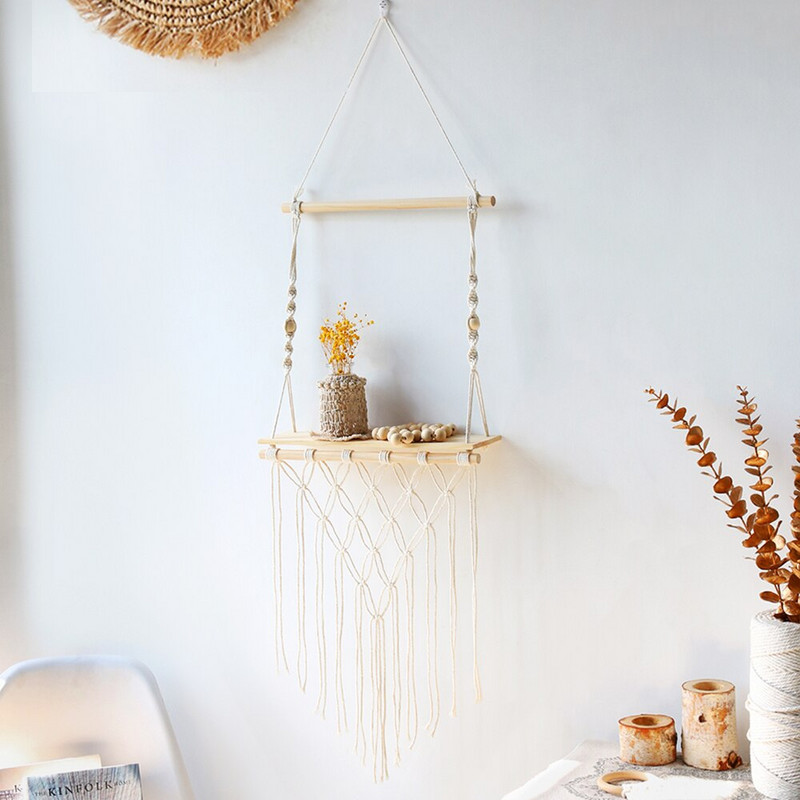 Akasztható polcok fali makrame kötélfához, lengő háromszögű lebegő polc, modern Boho dekor, növény, nappali, hálószoba
