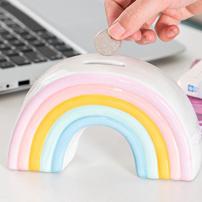 INS Nordic Style Ceramic Piggy Bank Ξύλινα χειροτεχνήματα Rainbow Coin Money Box Διακόσμηση παιδικού δωματίου