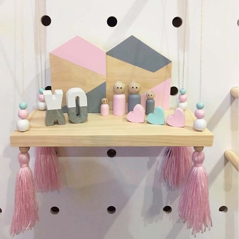 Nordic Style óvoda és gyerek dekoráció Tárolópolc Rack falra akasztós fajátékok Modell Aranyos baba gyerekszoba berendezése Artic lakberendezés