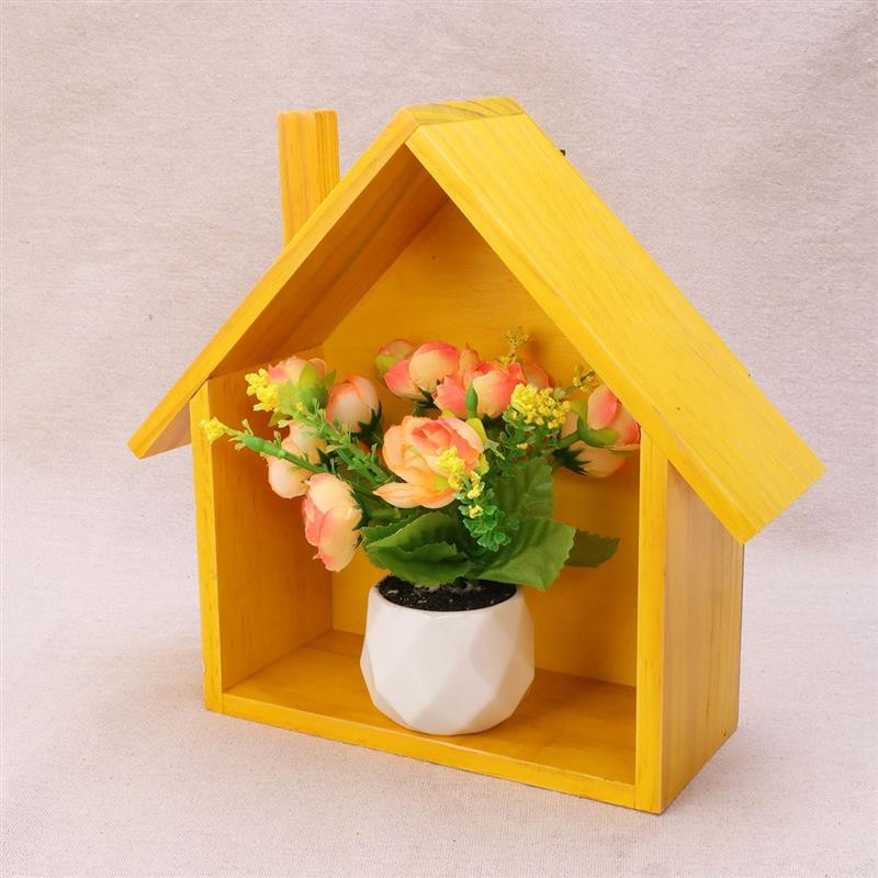 Raft de perete in forma de casa Raft de depozitare montat pe perete din lemn Organizator de depozitare Cutie de prezentare pentru dormitor living bucatarie birou