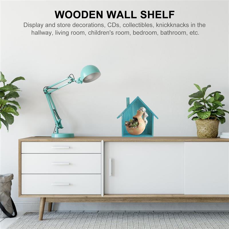 Raft de perete in forma de casa Raft de depozitare montat pe perete din lemn Organizator de depozitare Cutie de prezentare pentru dormitor living bucatarie birou