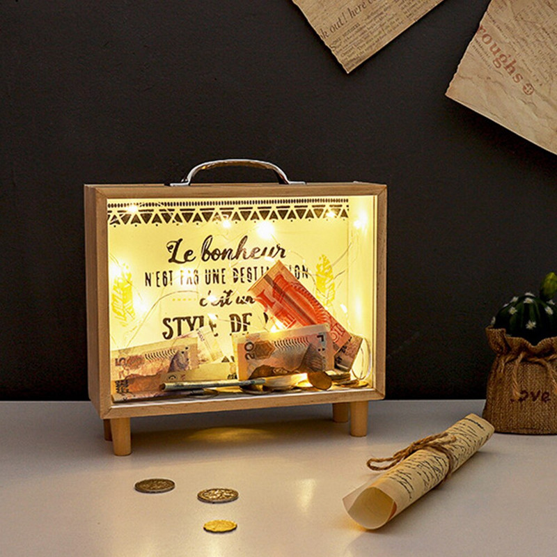 Kūrybinė pinigų laikymo dėžutė permatomas medinis rėmas Piggy Banks Vaikams Dovanų taupymo Pinigų Dėžutė Monetų Pinigų dėžutė Namų dekoras