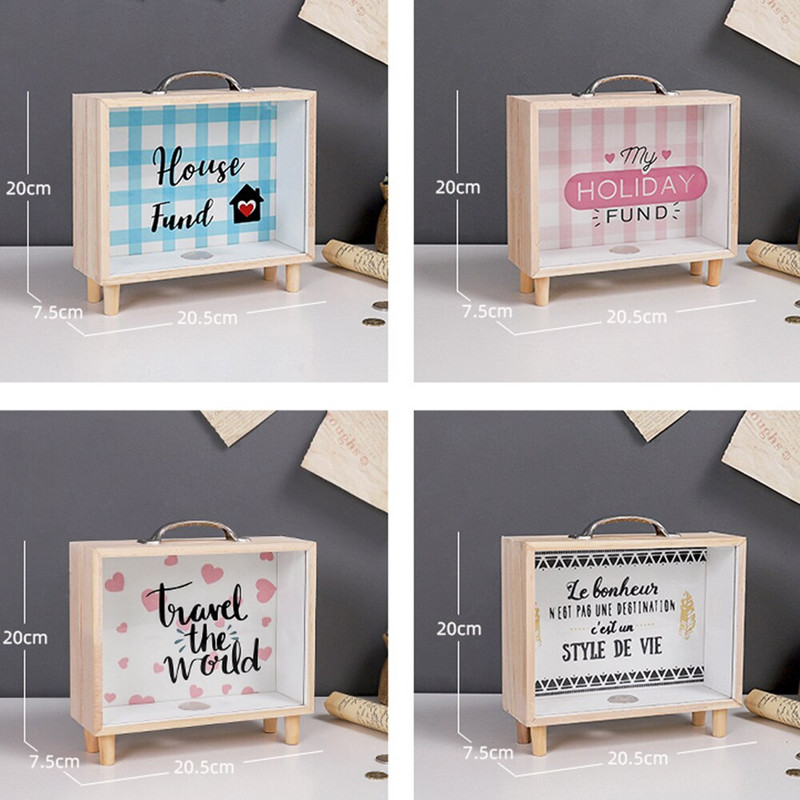 Kūrybinė pinigų laikymo dėžutė permatomas medinis rėmas Piggy Banks Vaikams Dovanų taupymo Pinigų Dėžutė Monetų Pinigų dėžutė Namų dekoras