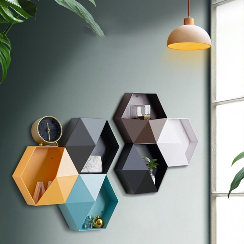 Divat geometriai tartók Hatszögletű tárolódobozok méhsejt fali polcok Dekoráció fürdőszobához Hálószobához Nappali TOP