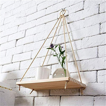 Premium Wood Swing Κρεμαστό σχοινί Επιτοίχια Πλωτά ράφια Φυτό γλάστρα Διακόσμηση εσωτερικού χώρου Ράφια απλού σχεδιασμού