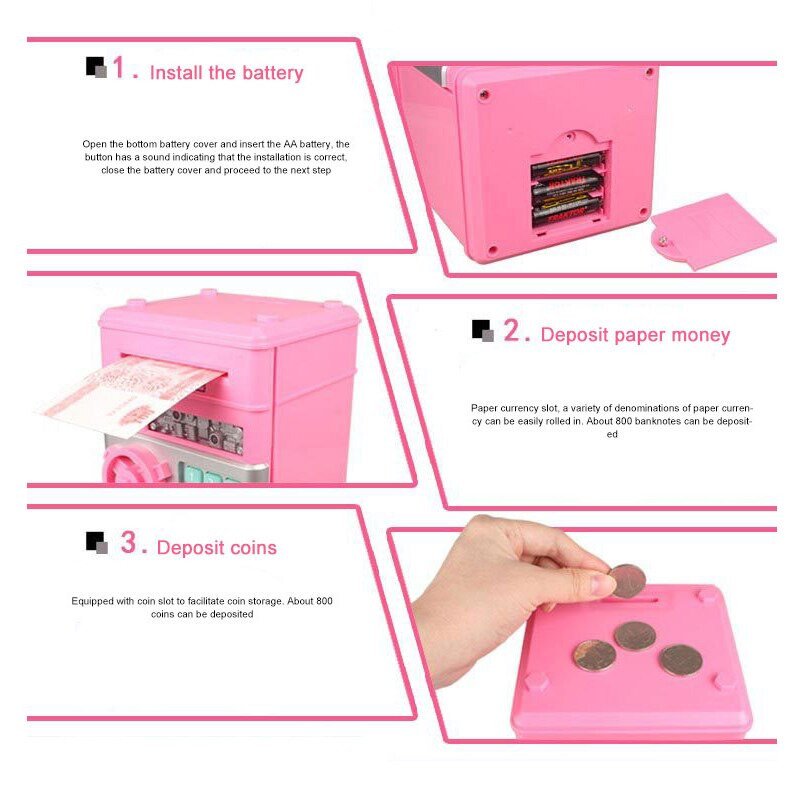 Elektroninis Piggy Bank seifas Pinigų dėžutės vaikams Skaitmeninės monetos Pinigus taupantis seifas Mini bankomatas Vaikų dovanos