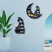 Cat in The Moon Raft din lemn de cristal Raft Crescent Raft Moon Raft pentru cristale Ulei esential Plant si Arta Decor Home