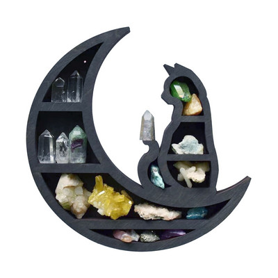 Cat in The Moon Raft din lemn de cristal Raft Crescent Raft Moon Raft pentru cristale Ulei esential Plant si Arta Decor Home