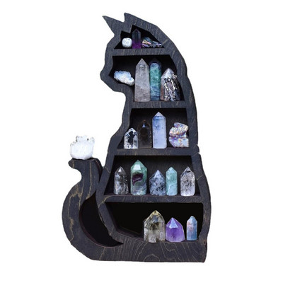 Cat in The Moon Raft din lemn de cristal Raft Crescent Raft Moon Raft pentru cristale Ulei esential Plant si Arta Decor Home