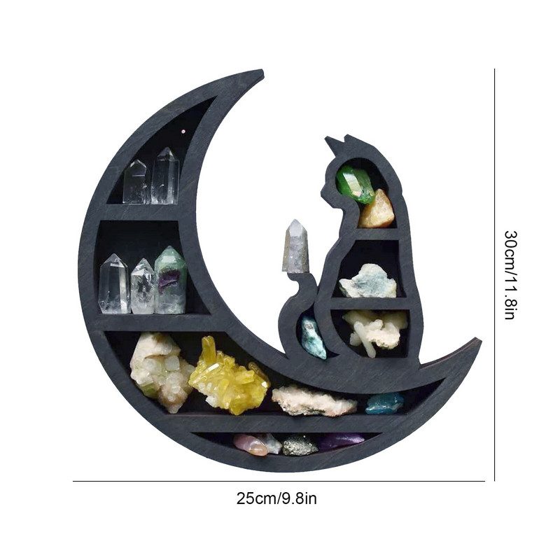 Cat in The Moon Raft din lemn de cristal Raft Crescent Raft Moon Raft pentru cristale Ulei esential Plant si Arta Decor Home