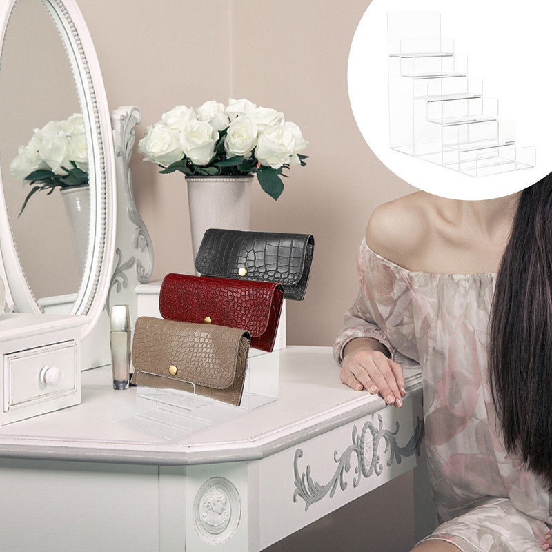 Displeja statīvs Akrila somiņa Plaukts Paceļa Organizators Maks Rackholder Grāmatu Rokassomu Statīvi Rokaslietu Uzglabāšana Caurspīdīgi Plaukti Soma