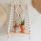 Raft de perete în stil boho, montat pe perete, țesut manual din lemn, macrame boem, rafturi pentru agățat de perete pentru camera de zi Raft pentru decorarea plantelor