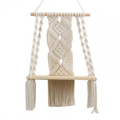 Raft de perete în stil boho, montat pe perete, țesut manual din lemn, macrame boem, rafturi pentru agățat de perete pentru camera de zi Raft pentru decorarea plantelor