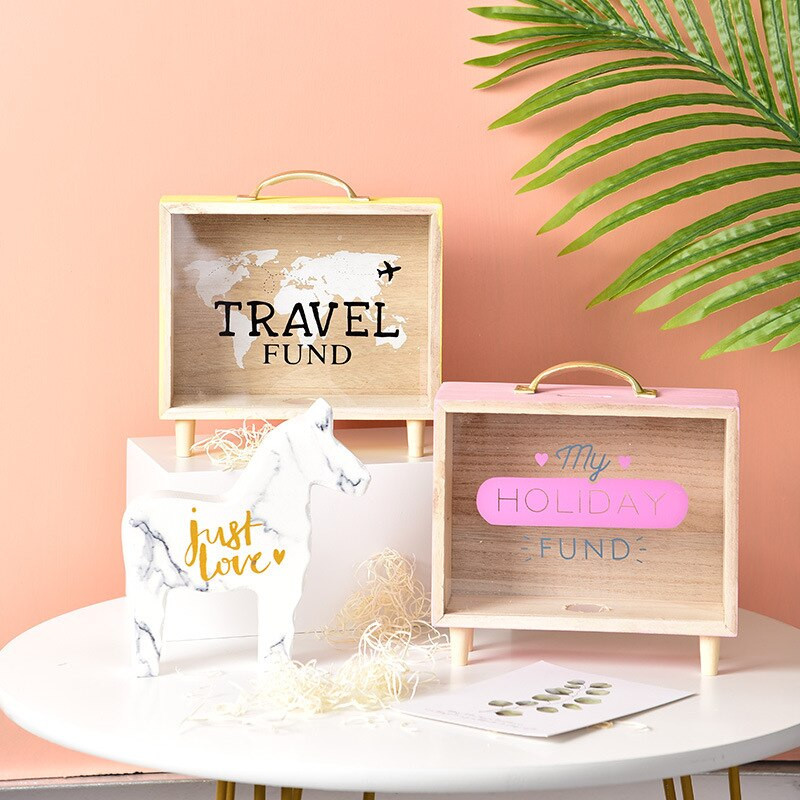 1PC Bancă de bani din lemn Cutii de bani Pușculițe pentru casă Decor creativ Cadou Copii Cutii de bani 6 stiluri Cutie de depozitare