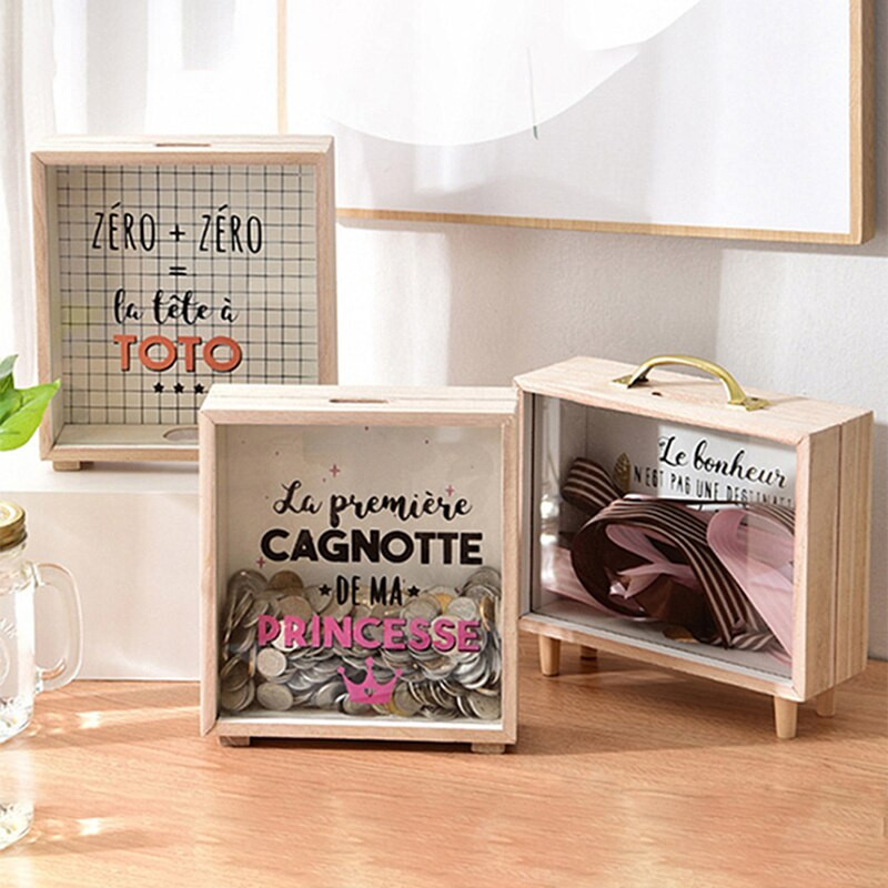 Medinės pinigų banko pinigų dėžutės Piggy Banks Namų dekoro Dovanų Vaikų Pinigų Dėžės