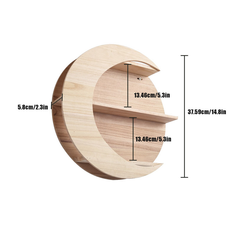 1 buc. Decor de perete rafinat în formă de lună Suport de depozitare montat pe perete din lemn Rafturi agățate din lemn Decor decor acasă
