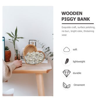 Bank Piggy Coin Money Wood Box Αποθήκευση Παιδικά Τράπεζες Ταμιευτήριο Κατσαρόλα Ξύλινο Βάζο Εξοικονόμηση εξατομικευμένων νομισμάτων Διακοσμητική θήκη Καθαρή