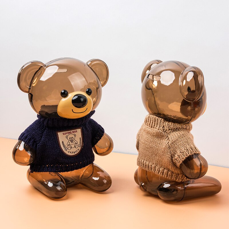 Kūrybinė dovana vaikams Moneta Piggy Bank Pinigų dėžutė Animacinių filmų Drabužiai Meškiukas Plastikinis Skaidrus Taupymas Plastikinis Piggy Bankas WF9186