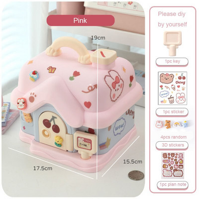 Aranyos házi malacpersely 3D-s matricával, Kawaii nagy méretű pénzesdoboz-szervező kulccsal születésnapi ajándékkal lányoknak, fiúknak, felnőtteknek