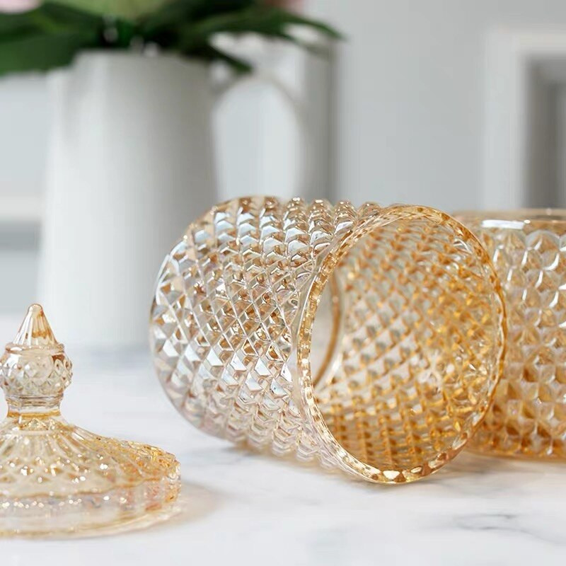 Borostyán kristály üveg tárolóedény fedelek 600 ml cukorka üveg üveg edény sütitartó pamut tampon doboz pamut háztartási dekoráció