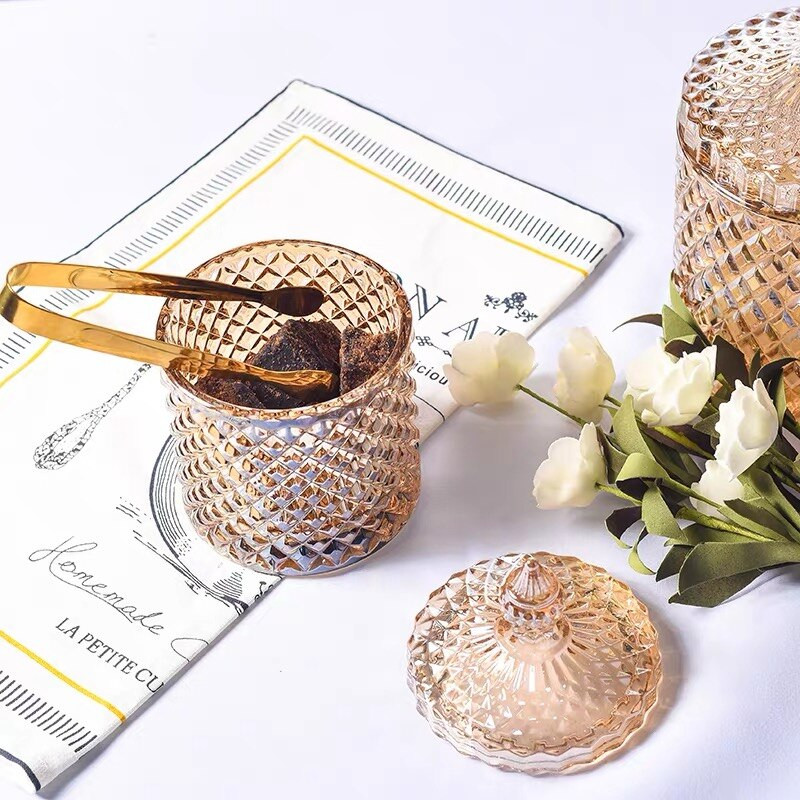 Borostyán kristály üveg tárolóedény fedelek 600 ml cukorka üveg üveg edény sütitartó pamut tampon doboz pamut háztartási dekoráció